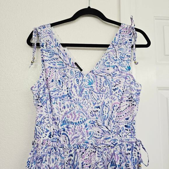 Talbots Tiered Maxi Dress 8 Watercolor Medallion Print Lined Cotton Sleeveless - Picture 4 of 11